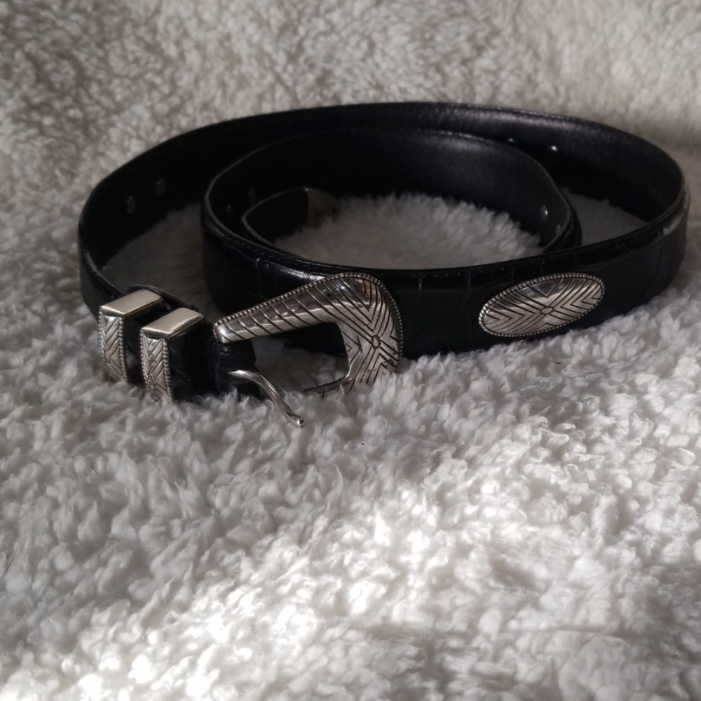 Fossil Blacksilver Western Concho Leather Belt